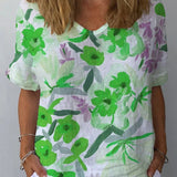 Dames Blouse met Bloemenprint en Korte Mouwen