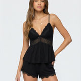 Dames Tweedelige Pyjamaset met Kant en Shorts