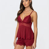 Dames Tweedelige Pyjamaset met Kant en Shorts