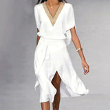 Midi Jurk met Overslaghals en Asymmetrische Zoom
