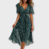 Dames Midi Jurk met V-hals en Bloemenprint