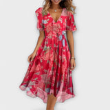 Dames Midi Jurk met V-hals en Bloemenprint