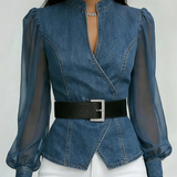 Dames Blouse met Transparante Mouwen en Tailleceintuur