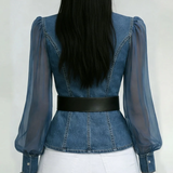 Dames Blouse met Transparante Mouwen en Tailleceintuur