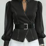 Dames Blouse met Transparante Mouwen en Tailleceintuur