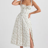 Dames Midi Jurk met Spaghettibandjes en Geplooide Rok