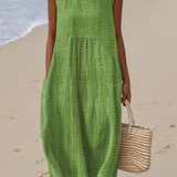 Dames Mouwloze Midi Jurk met Geperforeerd Patroon
