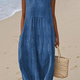 Dames Mouwloze Midi Jurk met Geperforeerd Patroon