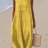 Dames Mouwloze Midi Jurk met Geperforeerd Patroon