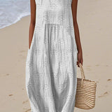 Dames Mouwloze Midi Jurk met Geperforeerd Patroon