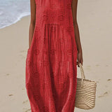 Dames Mouwloze Midi Jurk met Geperforeerd Patroon