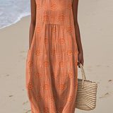Dames Mouwloze Midi Jurk met Geperforeerd Patroon