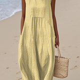 Dames Mouwloze Midi Jurk met Geperforeerd Patroon