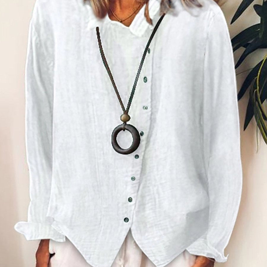 Linnen Blouse met V-Hals en Knoopsluiting