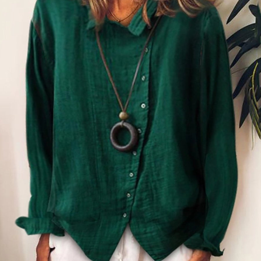 Linnen Blouse met V-Hals en Knoopsluiting