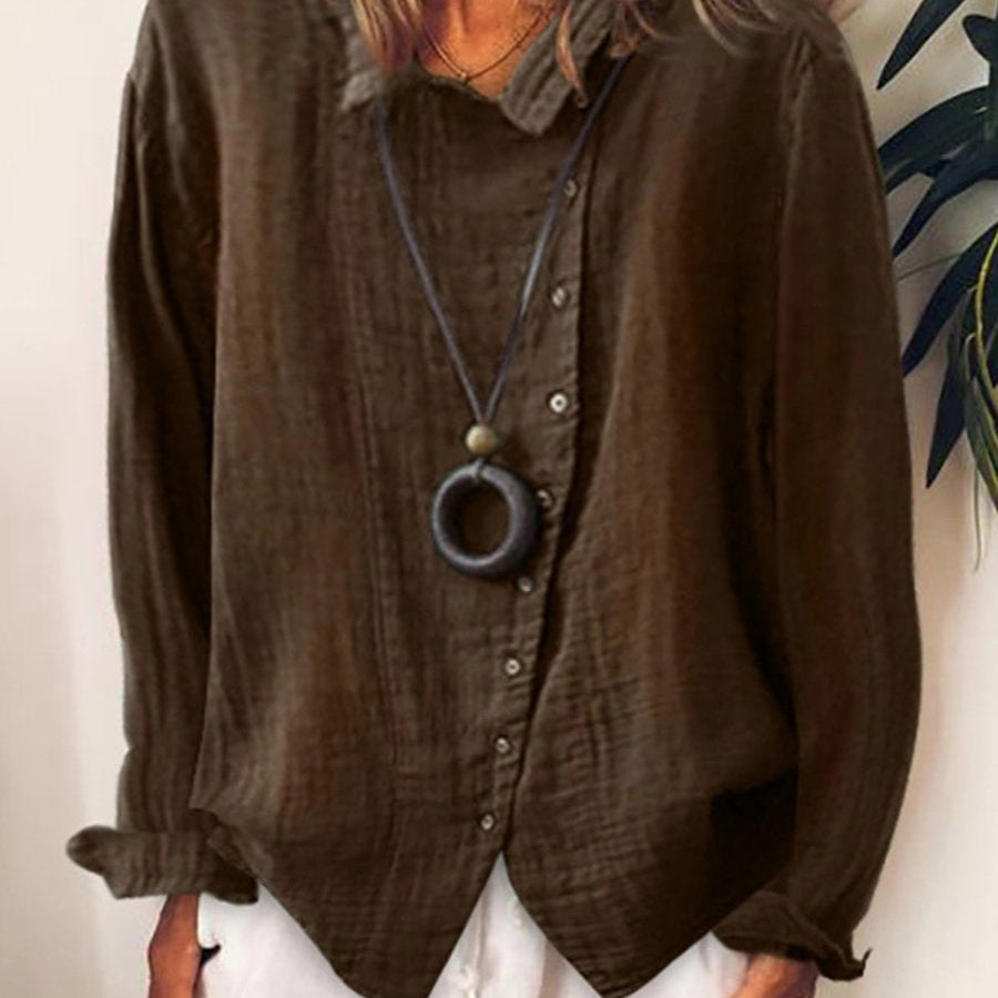 Linnen Blouse met V-Hals en Knoopsluiting