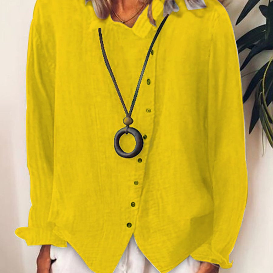 Linnen Blouse met V-Hals en Knoopsluiting