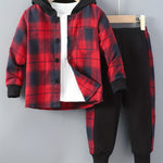MiniStyle jongens set met geruite hoodie en bijpassende trainingsbroek, gemaakt van zachte, comfortabele stof – perfecte casual outfit voor dagelijks dragen en spelen.