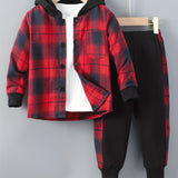 MiniStyle jongens set met geruite hoodie en bijpassende trainingsbroek, gemaakt van zachte, comfortabele stof – perfecte casual outfit voor dagelijks dragen en spelen.