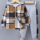 MiniStyle jongens set met geruite hoodie en bijpassende trainingsbroek, gemaakt van zachte, comfortabele stof – perfecte casual outfit voor dagelijks dragen en spelen.