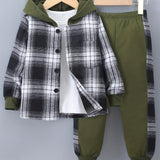 MiniStyle jongens set met geruite hoodie en bijpassende trainingsbroek, gemaakt van zachte, comfortabele stof – perfecte casual outfit voor dagelijks dragen en spelen.