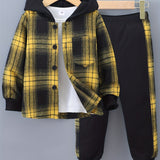 MiniStyle jongens set met geruite hoodie en bijpassende trainingsbroek, gemaakt van zachte, comfortabele stof – perfecte casual outfit voor dagelijks dragen en spelen.