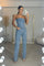 Virale diamanten jeans met hoge taille van stretch denim, versierd met glinsterende steentjes voor een opvallende, trendy look.