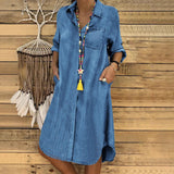 Dames Midi Blousejurk met Kraag en Lange Mouwen