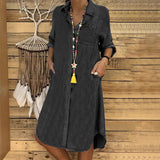 Dames Midi Blousejurk met Kraag en Lange Mouwen