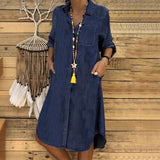 Dames Midi Blousejurk met Kraag en Lange Mouwen