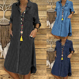 Dames Midi Blousejurk met Kraag en Lange Mouwen