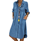 Dames Midi Blousejurk met Kraag en Lange Mouwen