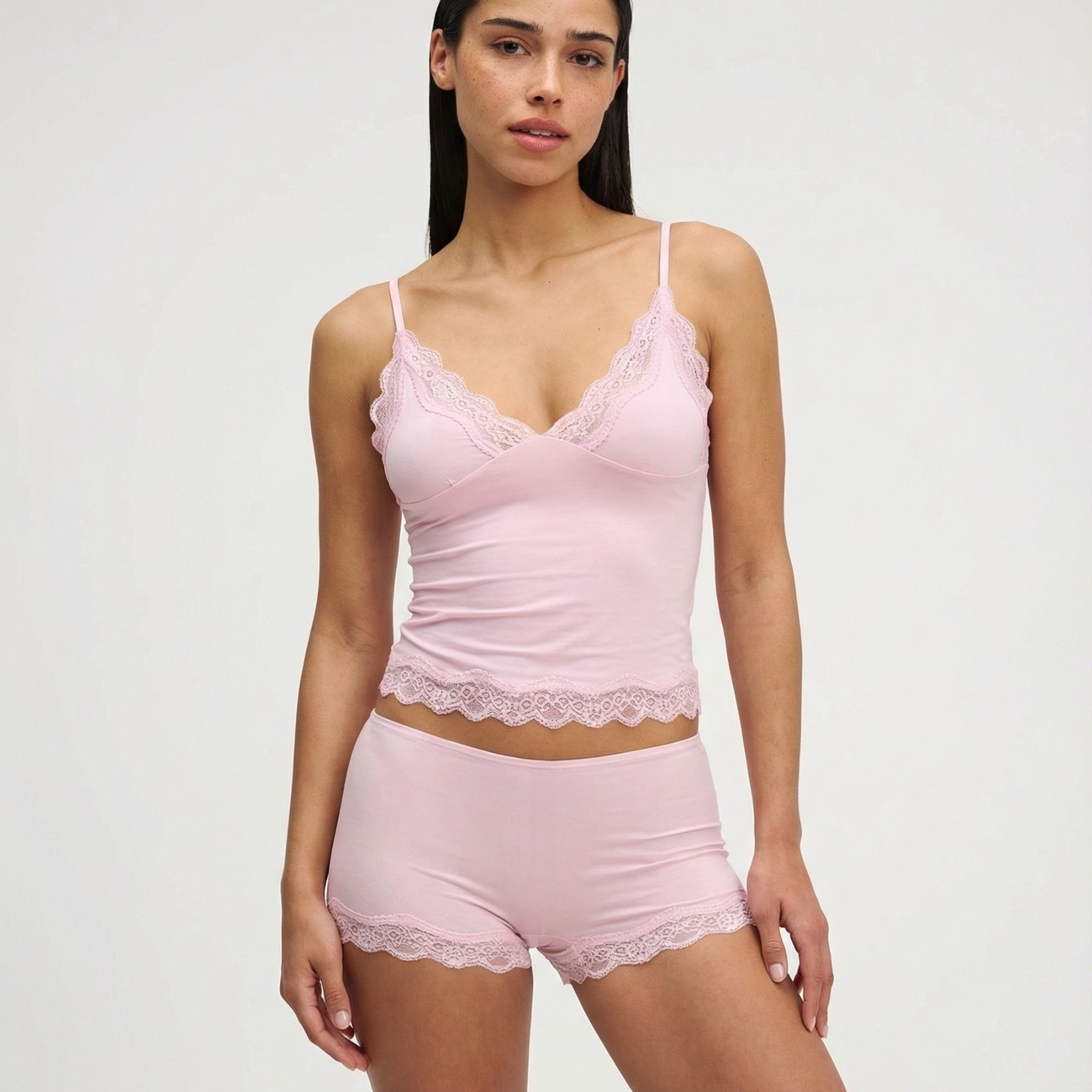 Dames Tweedelige Pyjamaset met Kantafwerking