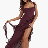 One-Shoulder Maxi Jurk met Volantdetails