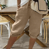Dames Capri Broek met Omslag en Elastische Taille