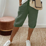 Dames Capri Broek met Omslag en Elastische Taille
