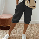 Dames Capri Broek met Omslag en Elastische Taille