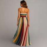 Dames Strapless Maxi Jurk met Gestreepte Rok