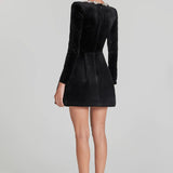 Velours Mini Jurk met Vierkante Halslijn