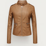 Dames Leren Look Jas met Rits