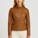 Dames Leren Look Jas met Rits