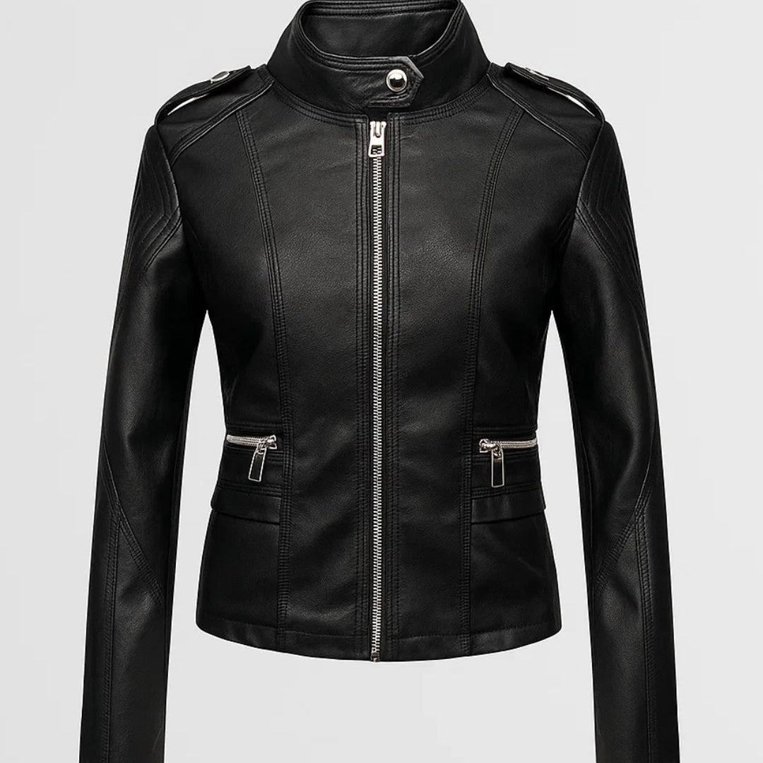 Dames Leren Look Jas met Rits