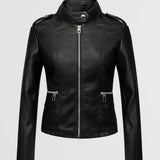 Dames Leren Look Jas met Rits