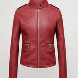 Dames Leren Look Jas met Rits