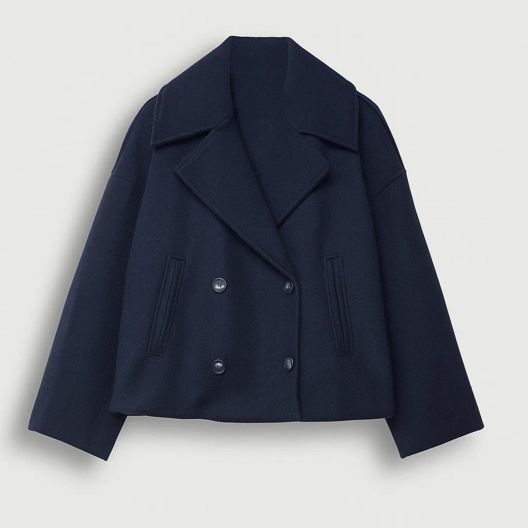 Elegante Korte Jas met Dubbele Knopen en Reverskraag