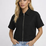 Casual Korte Mouwen Blouse met Rits en Kraag