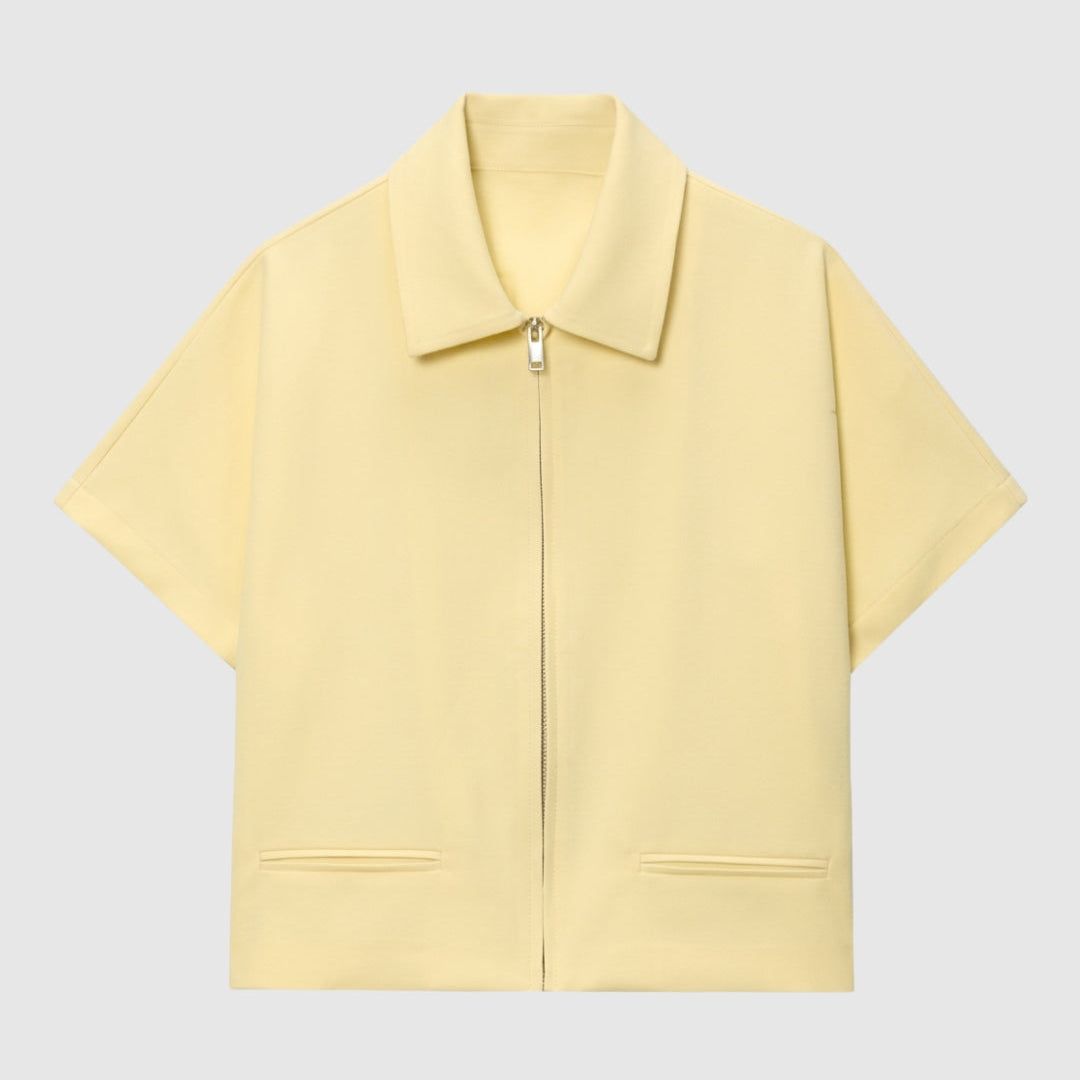 Casual Korte Mouwen Blouse met Rits en Kraag
