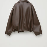 Leren Look Jas met Rits en Klassieke Kraag