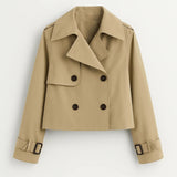 Korte Trench Jas met Dubbele Knopen en Kraag