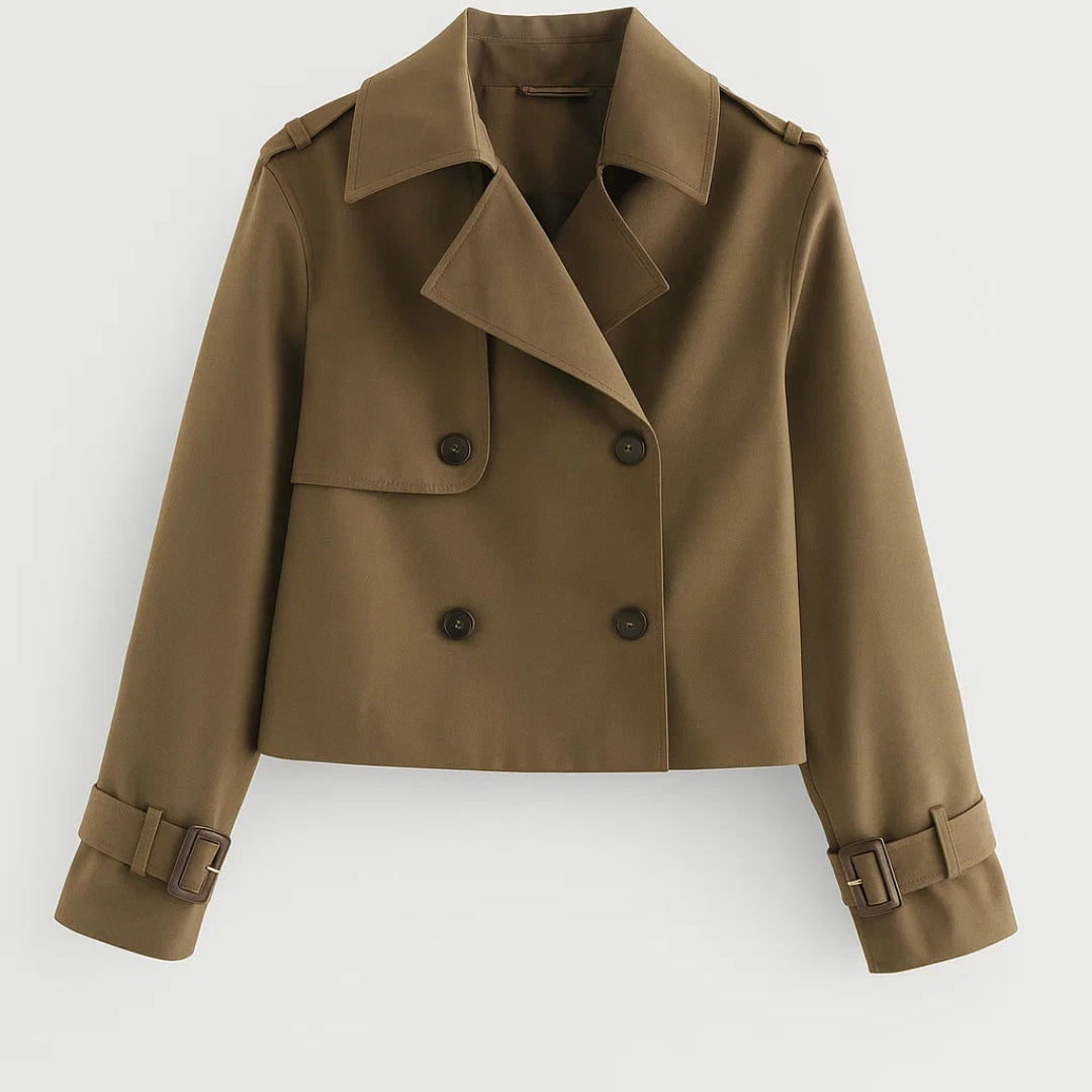 Korte Trench Jas met Dubbele Knopen en Kraag